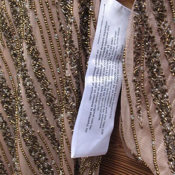 Mac Duggal Long Sleeve Beaded Column Gown Dress Mocha Size 4 - Picture 13 of 14